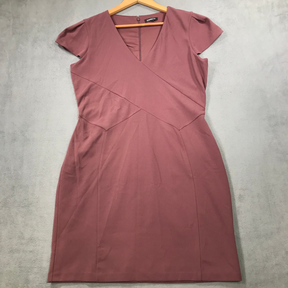 Express Sheath Dress Womens Large Mauve Pink Excellent V-Neck Cap Sleeve